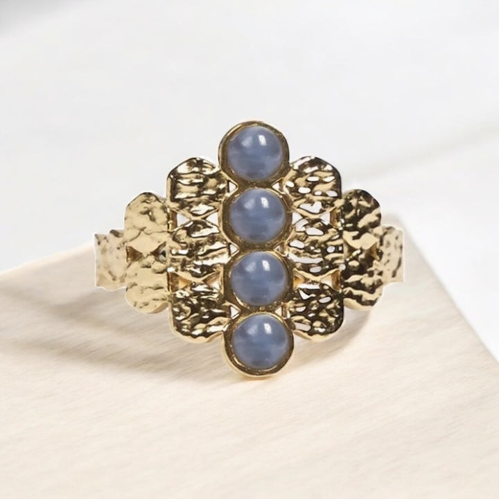 đ Bague Femme â Acier Inoxydable & Pierre Naturelle Sodalite đ