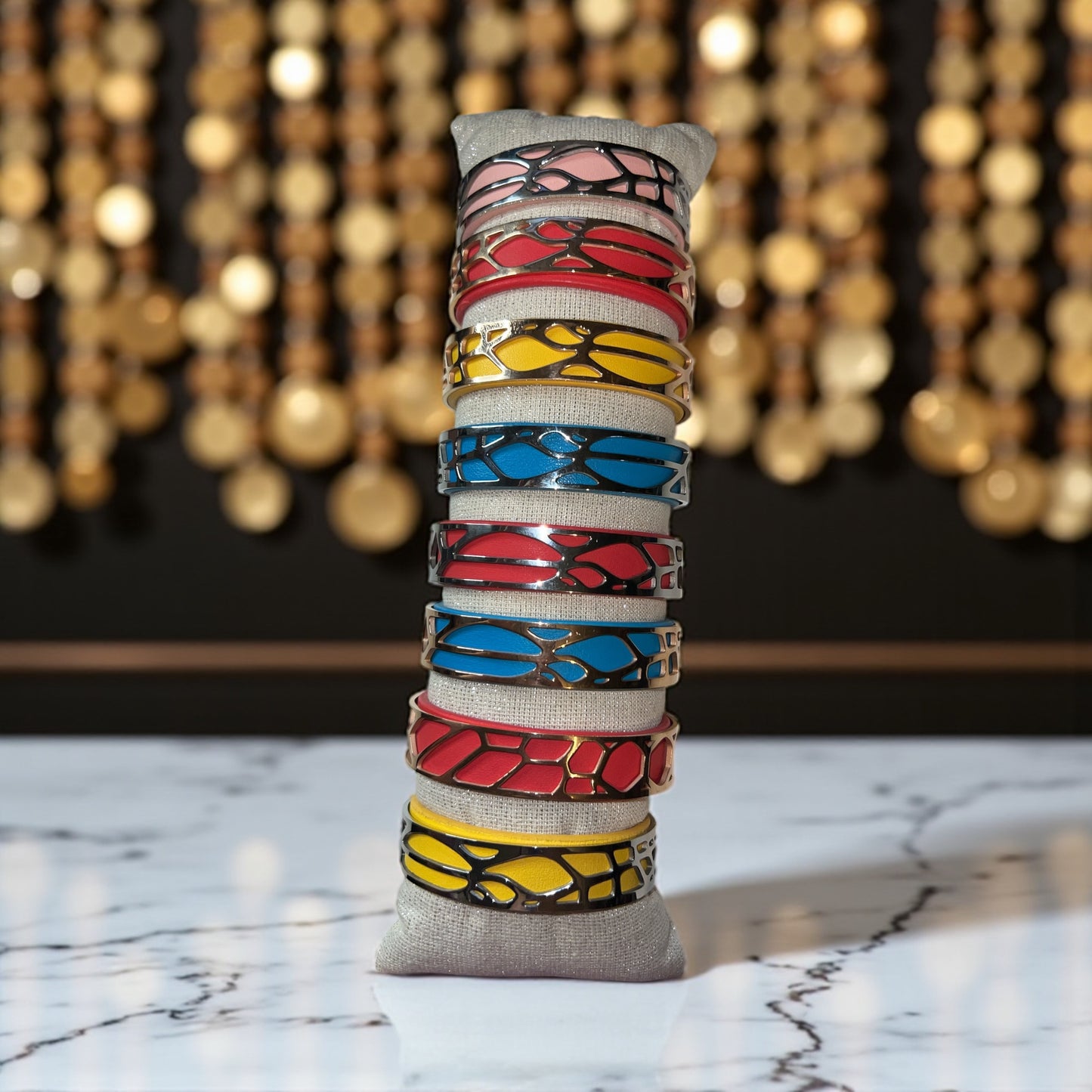 ✨ Bracelet femme – Acier inoxydable & cuir coloré