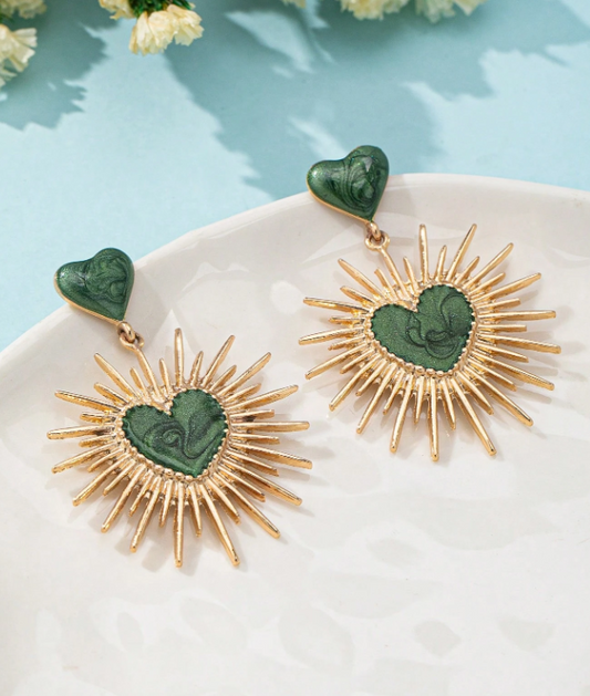 🌸 Boucles d’Oreilles Fantaisie 🌸 Coeur vert