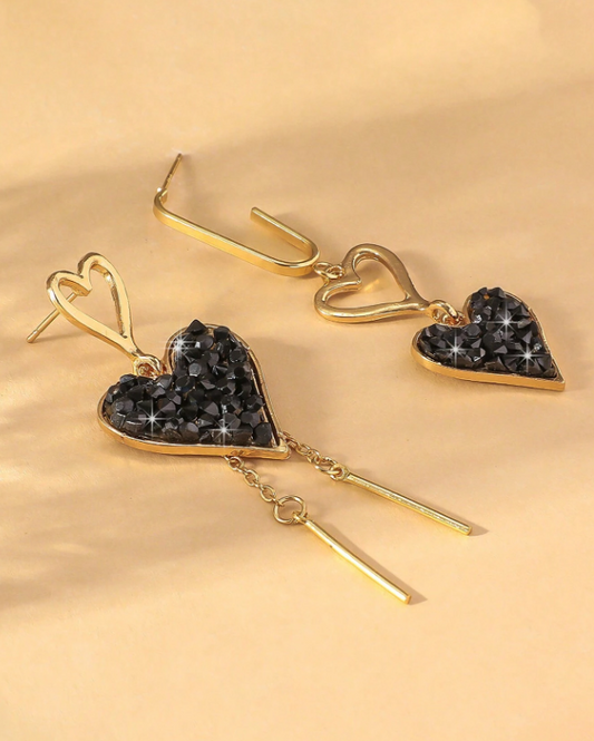 🌸 Boucles d’Oreilles Fantaisie 🌸 coeur noir dépareillée