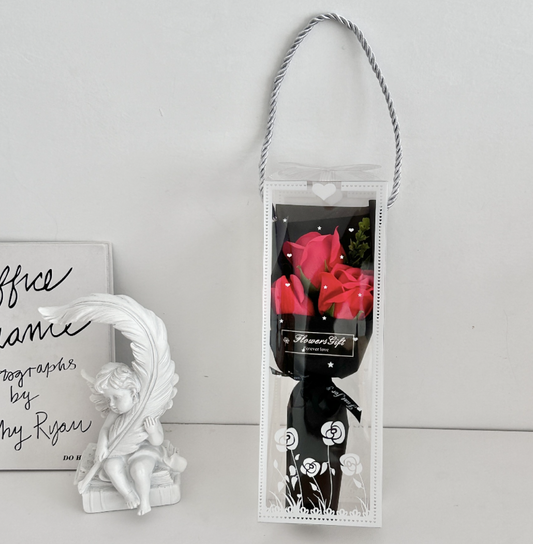 Bouquet Romantique Œillets & Roses – Fleurs en Savon 🌹✨ rouge