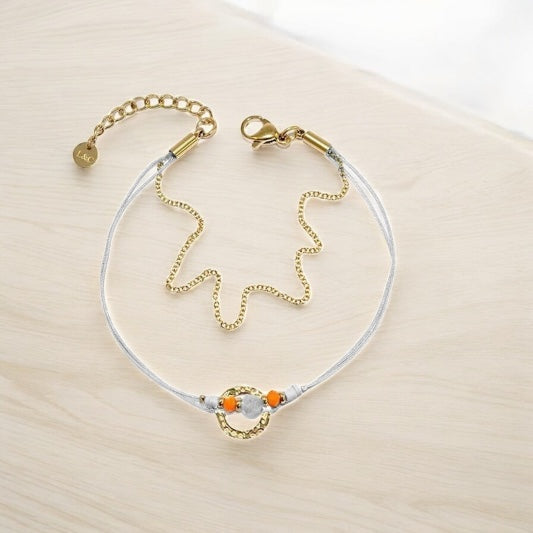 ✨ Bracelet Femme – Pierres Minérales Gris & Doré ✨