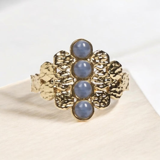 💙 Bague Femme – Acier Inoxydable & Pierre Naturelle Sodalite 💙