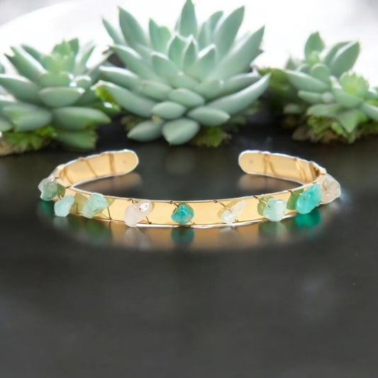 💚 Bracelet Femme Jonc Maude – Acier Inoxydable & Pierres Naturelles Amazonite 💚