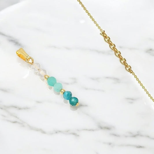 ✨ Collier Femme – Acier Inoxydable, Cristal & Pierres Naturelles Amazonite et Apatite ✨