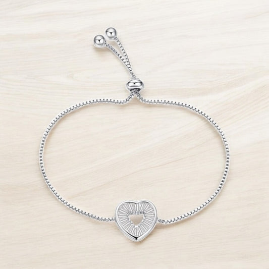💖 Bracelet Femme Rhodié – Chaîne & Breloque Cœur 💖