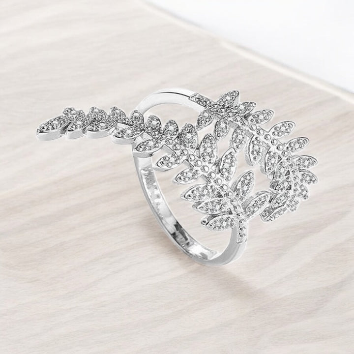 🍃 Bague Femme Argent 925 – Feuille Manon & Zirconiums 🍃