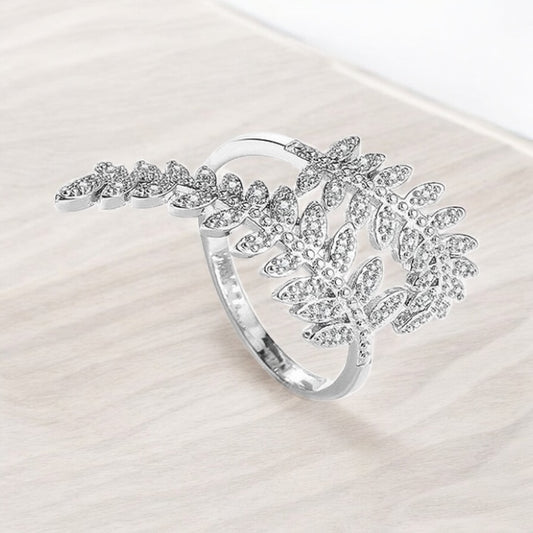 🍃 Bague Femme Argent 925 – Feuille Manon & Zirconiums 🍃