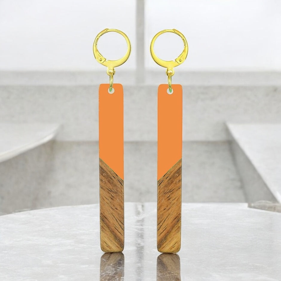 🌸 Boucles d’oreilles fantaisie tombantes – Bois & couleur
