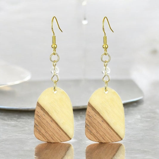 🌿 Boucles d’oreilles fantaisie tombantes – Bois & Résine