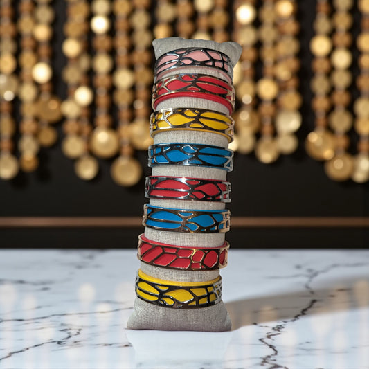 ✨ Bracelet femme – Acier inoxydable & cuir coloré