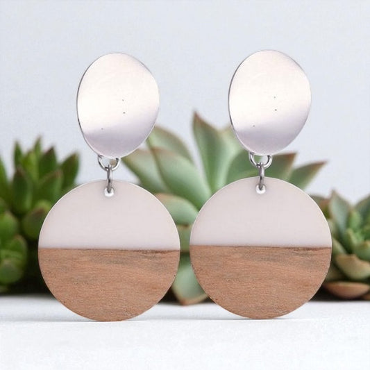 💎 Boucles d’oreilles tombantes – Acier inoxydable, bois & résine