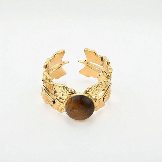🐅 Bague Femme – Acier inoxydable & Pierre naturelle Œil de Tigre