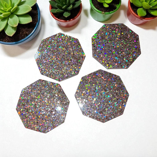 ✨ Lot de 4 sous-verres en résine – Paillettes & fun pour apéros girly 🌸🍹
