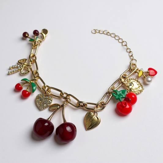 Bracelet Fantaisie – Cerise, Cœur et Nœud Papillon – Minimaliste et Polyvalent