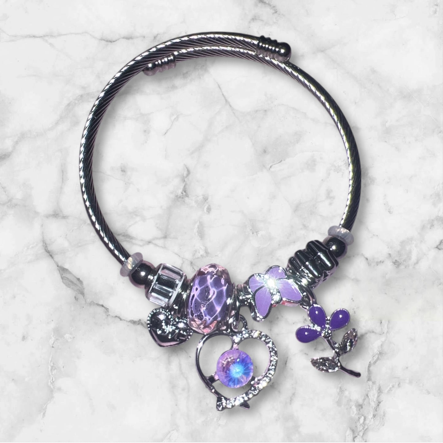 ✨ Bracelet Charms argent et violet ✨