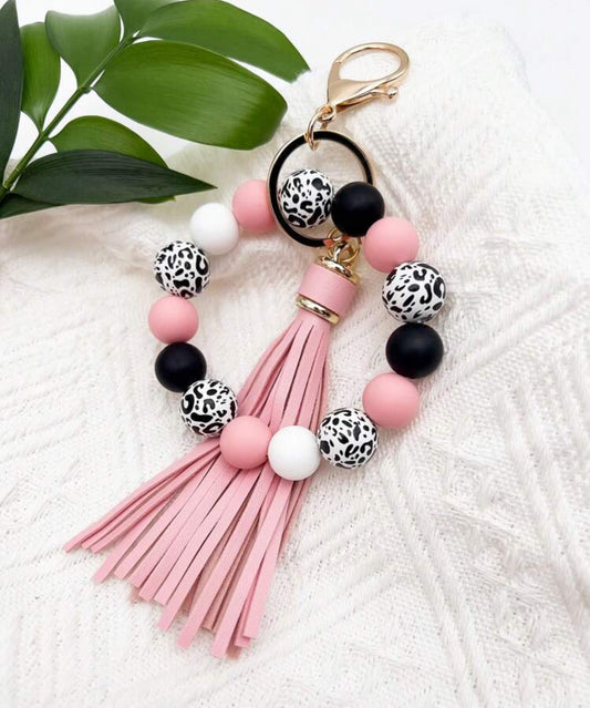 ✨ Porte-Clés Moderne Pompon & Perles en Silicone ✨