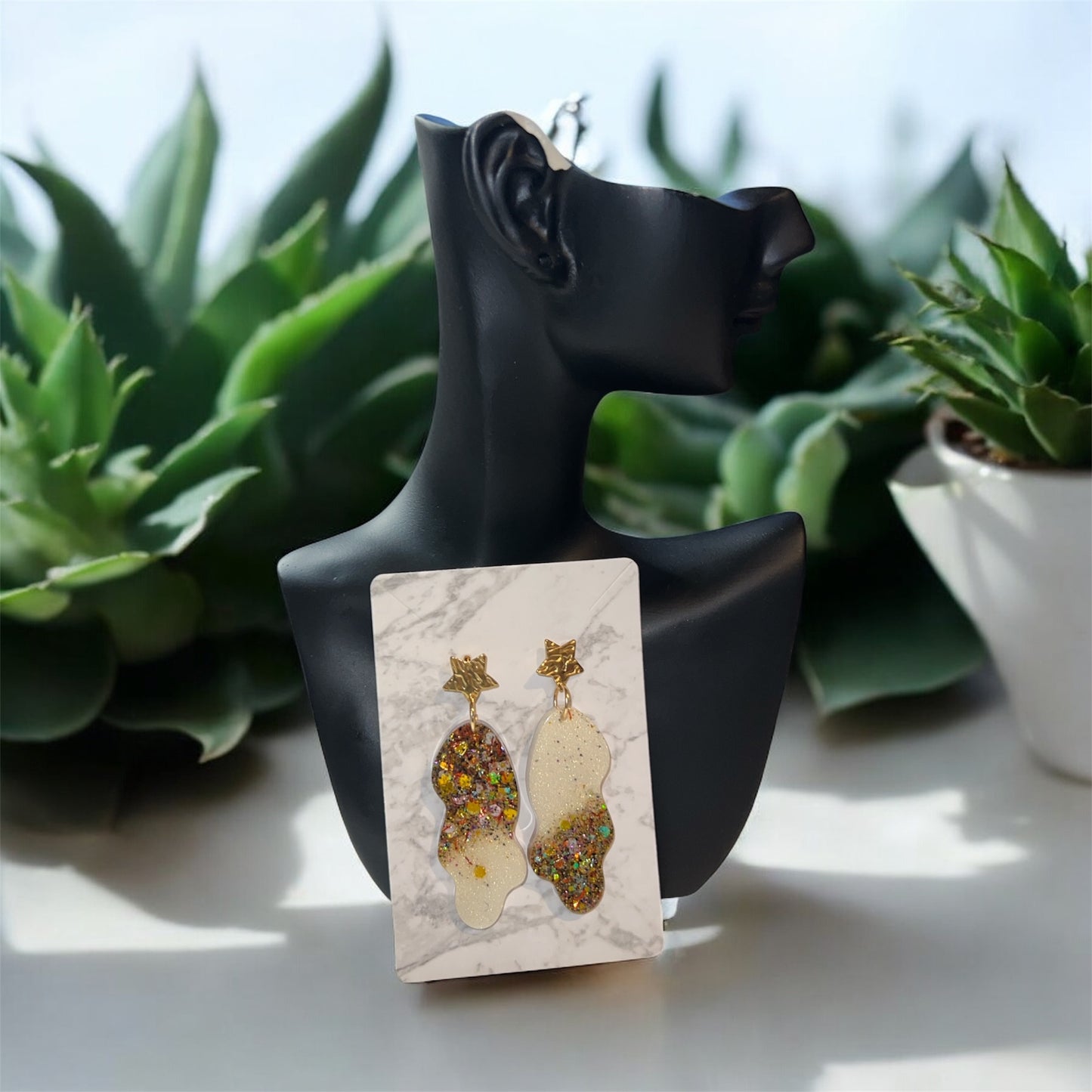 ✨ Boucles d’Oreilles Résine Époxy – Création Unique
