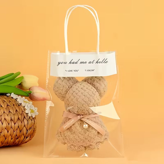 🧸 Serviette pour les Mains en Forme d’Ours – Avec Petit Sac Transparent